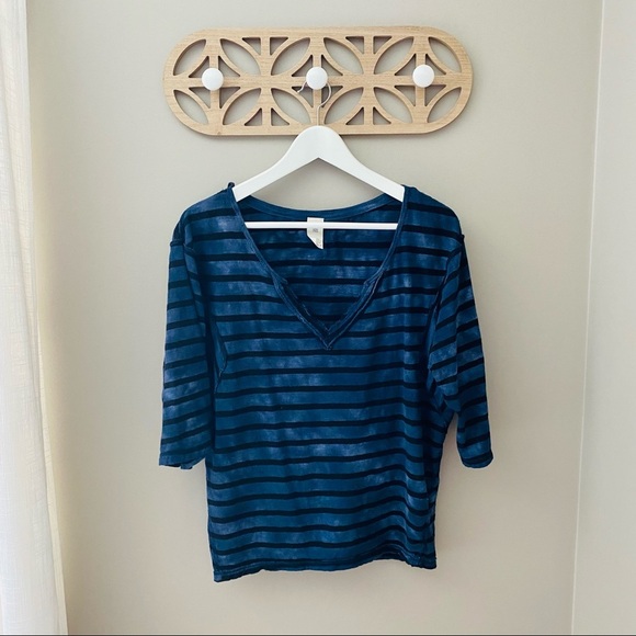 Free People Striped V-Neck Top Blue Sz Medium - Picture 1 of 8